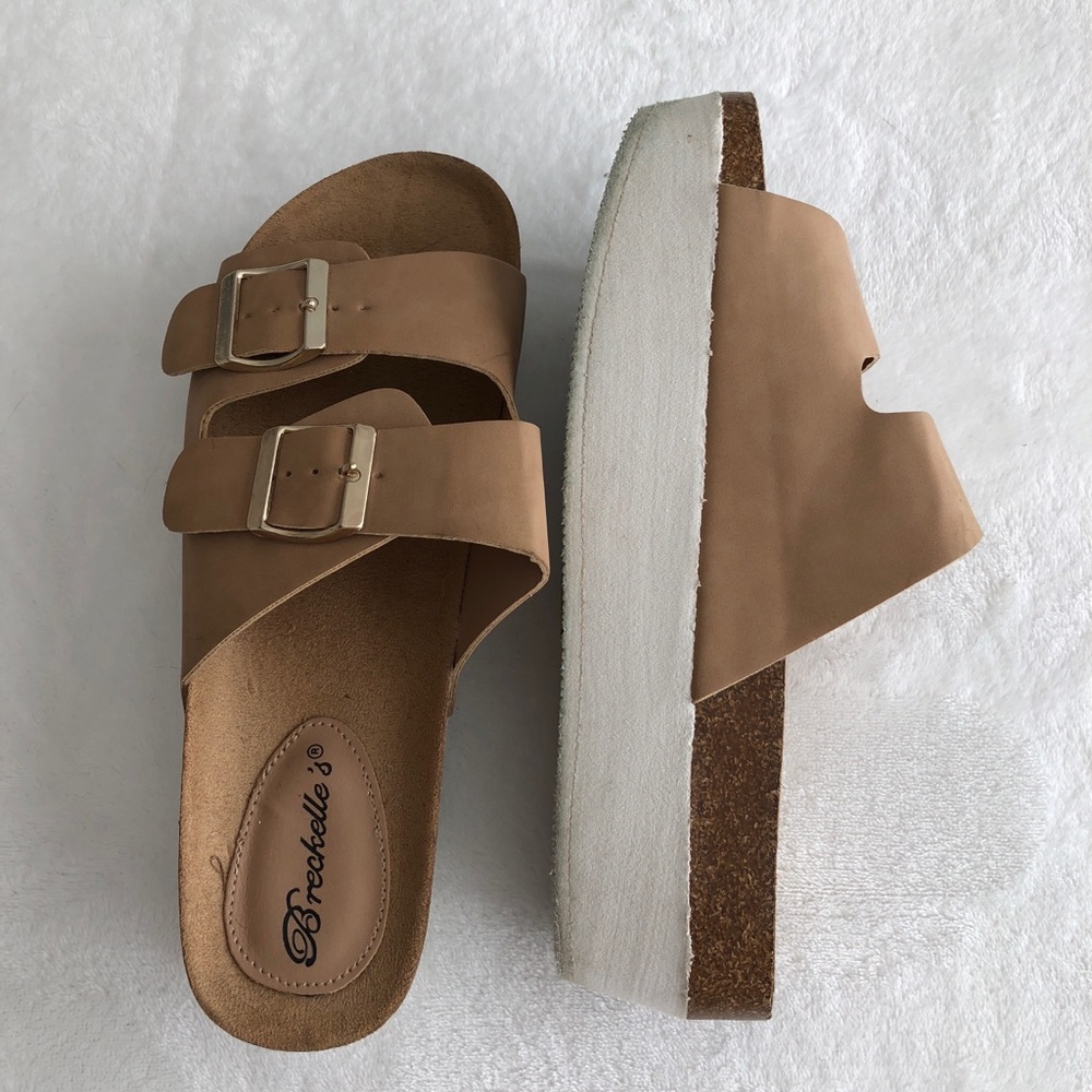 Tan Platform buckle sandals